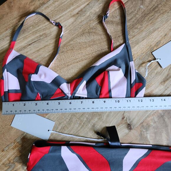 COS Womens Bikini Size 6 Top / 8 Bottoms Two Piece Swimsuit Gray Red Pink - Picture 7 of 10